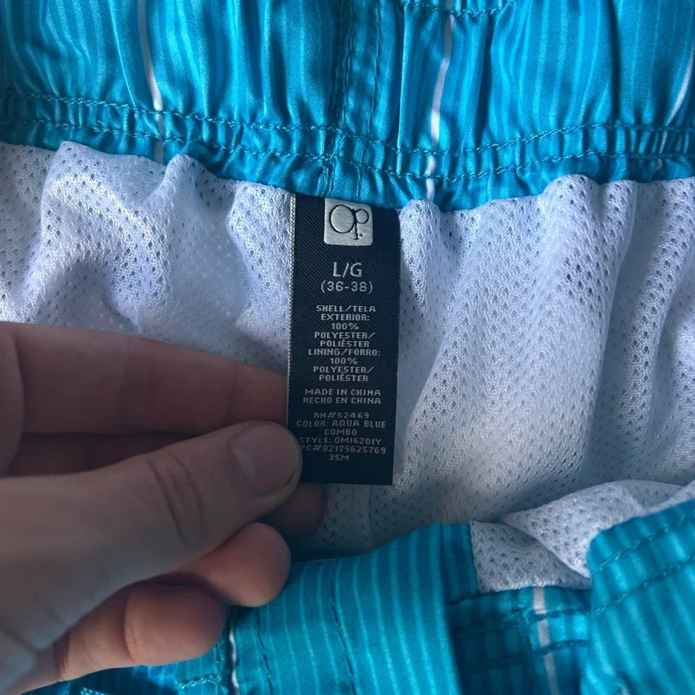 Vintage 2000s Ocean Pacific Mens Aqua Blue Grid Cargo Board Shorts